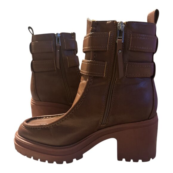 Sam & Libby Cognac Boots 8.5 Floral Buckle - Picture 5 of 13